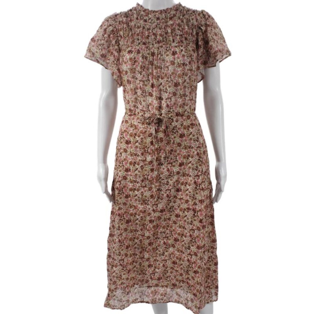 Birds of Paradis Womens A-Line Floral Ramie Mid-Calf Dress Short Sleeve Size XS